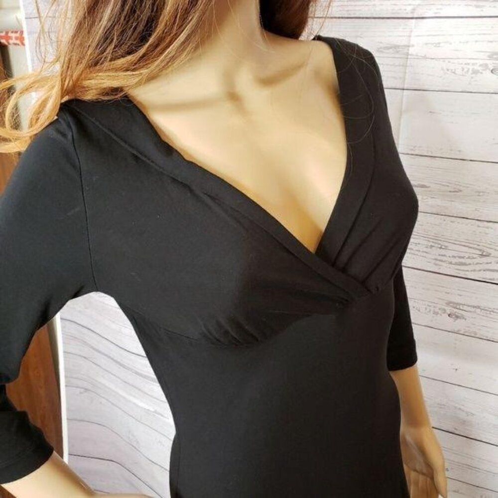 Banana Republic Black Stretch Dress faux wrap deep V neck XS little black dress - Picture 7 of 8